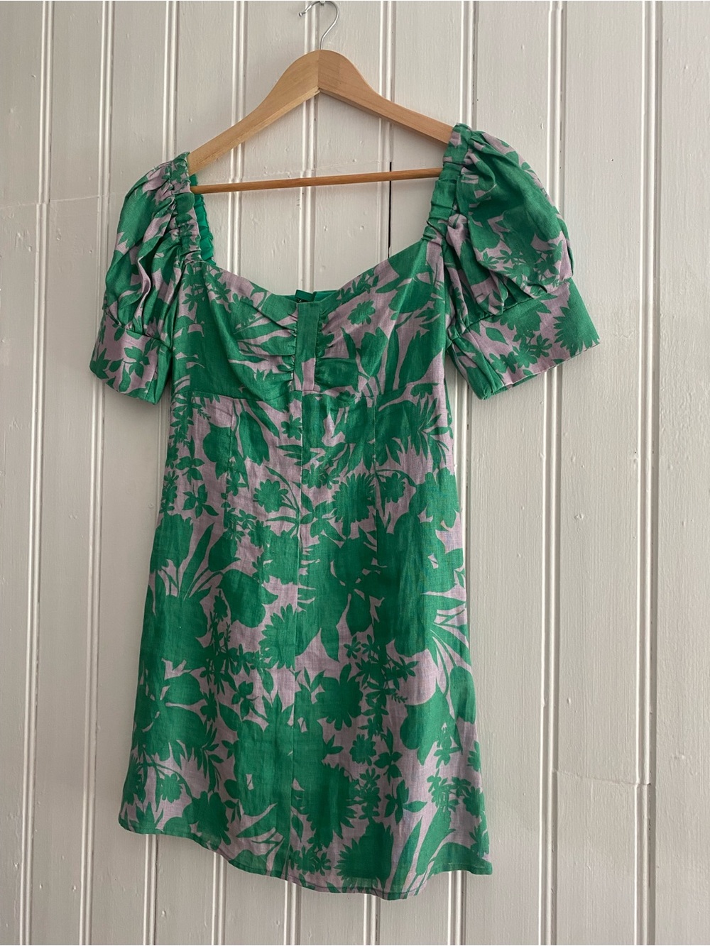 ALEXIS pilou printed green bontanical mini linen dress - Picture 3 of 11